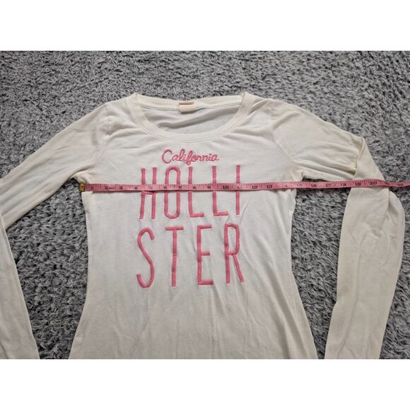 Hollister Shirt Women Small White Embroidered Casual Summer Minimalist Normcore - Picture 3 of 6